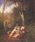 Theodore Frere Algerienne et sa servante dans un jardin huile sur toile (mk32) oil on canvas